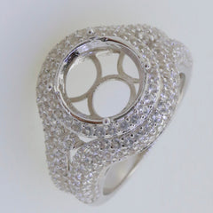 Sterling Silver Semi Mount Ring Setting with Double Halo for Round RD 11x11mm White Topaz stones, ready for customization.