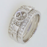 3 Pieces Sterling Silver Semi Mount Ring Setting with White Topaz, perfect for engagement or wedding. Custom sizes available.