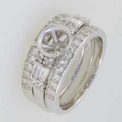 3 Pieces Sterling Silver Semi Mount Ring Setting with White Topaz, perfect for engagement or wedding. Custom sizes available.