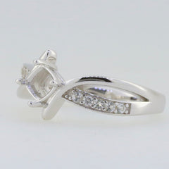 Custom sterling silver semi mount ring setting with bypass split shank and white topaz accent stones.