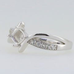 Sterling Silver Semi Mount Ring Setting with Cushion 5x5mm and White Topaz, elegant bypass split shank design.