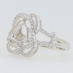 Sterling silver semi mount ring setting with trillion white topaz halo accents, designed for custom sizing.