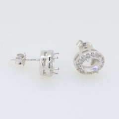 Sterling Silver Semi Mount Earrings Setting with White Topaz, featuring an oval design for customizable gemstone options.