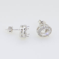 Sterling silver semi mount earrings setting with white topaz gemstones, designed for oval stones 7x5mm.