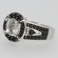 Sterling Silver Semi Mount Ring Setting with Black Spinel Accent and Split Shank Design, 8x8mm gemstone placeholder.