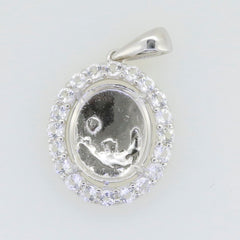 Sterling silver semi mount pendant setting with halo of white topaz cabochons, designed for custom gemstones.