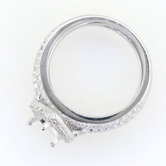 Sterling silver semi mount ring setting for 9x7mm pear moissanite engagement wedding set with small gemstones.