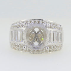 Sterling Silver Semi Mount Ring Setting with Round 12x12mm Halo and Channel Set Baguette Accent gemstones.