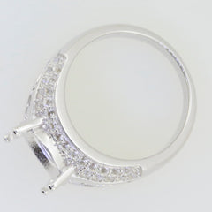 Sterling Silver semi mount ring setting with channel set baguette accent for a round gemstone.