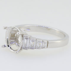 Sterling Silver Semi Mount Ring Setting with oval 10x8mm stone placement and elegant side accents.