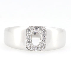 Men's sterling silver semi mount ring setting with oval halo, suitable for custom gemstones, unisex design.