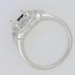 Sterling Silver semi mount ring setting with cushion 9x7mm halo and white topaz accents, handmade to order.