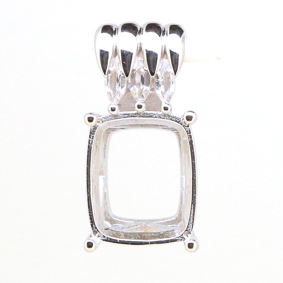 Sterling Silver Semi Mount Pendant Setting for Cushion Cut Gemstone sized 12x10, handmade to order, custom jewelry design.