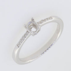 Sterling silver semi mount ring setting with oval halo and Moissanite accents, designed for customizable gemstone sizes.