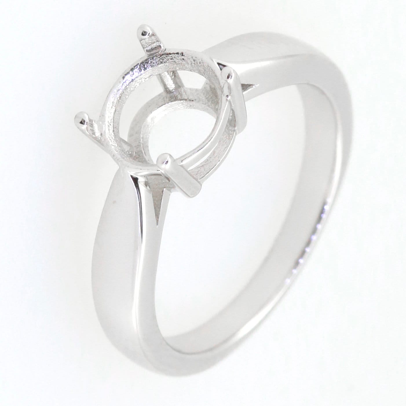 Sterling silver semi mount ring setting for 8x8mm round stone, featuring a simple solitaire design, made to order.