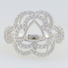 Sterling silver semi mount ring setting with trillion 8x8mm halo and white topaz accents, handmade to order.