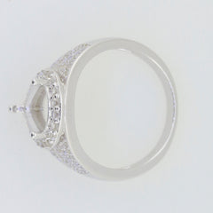 Sterling silver semi mount ring setting with halo design and Moissanite accents for a 10x8mm gemstone.