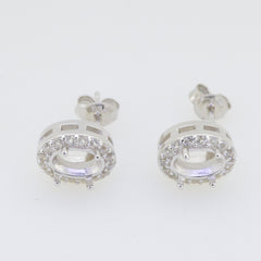 Sterling Silver Semi Mount Earrings Setting with White Topaz gemstones, ready for custom size orders.