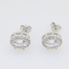 Sterling silver semi mount earrings setting with white topaz gemstones, designed for custom sizing, made to order.