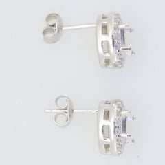 Sterling Silver Semi Mount Earrings Setting with White Topaz, oval design 8x6mm, customizable sizes, made to order.