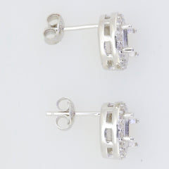 Sterling silver semi mount earrings setting for 7x5mm oval gemstone with white topaz, made to order.