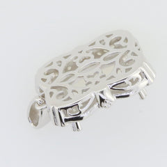 Sterling silver semi mount pendant setting with intricate design and prongs for cushion gemstones.