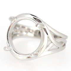 Sterling Silver semi mount ring setting for round 14x14mm cabochon design with intricate detailing.
