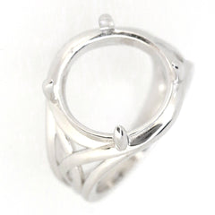 Sterling Silver semi mount ring setting with a round 14x14mm cabochon design, featuring White Topaz gemstones.
