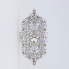 Sterling Silver Semi Mount Ring Setting for Oval 9x7mm gems, embellished with White Topaz, elegant cocktail design.
