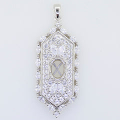 Sterling Silver Semi Mount Pendant Setting with White Topaz, Oval 9x7mm gemstone placeholder for custom designs.