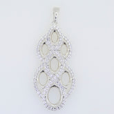 Sterling silver semi mount pendant setting with oval cutouts for White Topaz gemstones, versatile for various sizes.