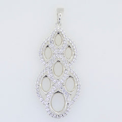 Sterling silver semi mount pendant setting with oval cutouts for White Topaz gemstones, versatile for various sizes.