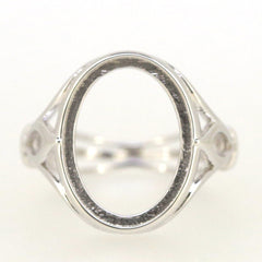 Sterling silver semi mount ring setting with an oval design for 16x12mm cabochon gemstones.