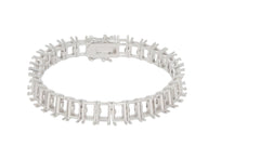 Custom Sterling Silver Semi Mount Tennis Bracelet Setting with stainless steel clasp, designed for emerald cut stones.
