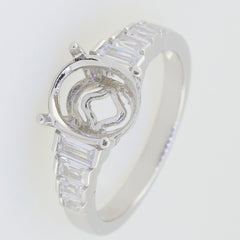 Sterling Silver Semi Mount Ring Setting with Oval 10x8mm space for gemstone, elegant design, customizable.