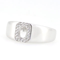 Men's sterling silver semi mount ring setting with oval halo, designed for versatility and customization.
