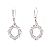 Custom sterling silver dangle earrings setting for 8x6mm cabochon, featuring white topaz accents, made to order.