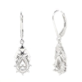 Sterling silver semi mount earrings setting with dangle leverback design for 8x5mm white topaz gemstones.