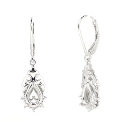 Sterling silver semi mount earrings setting with dangle leverback design for 8x5mm white topaz gemstones.