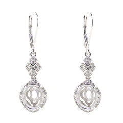 Sterling Silver Semi Mount Earrings Setting with White Topaz, Oval 10x8mm, Dangle Leverback Design