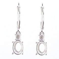 Sterling Silver Semi Mount Earrings Setting with White Topaz, Oval 7x5mm and Dangle Leverback design.