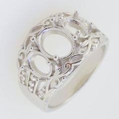 Sterling Silver Semi Mount Ring Setting with intricate design for three stones, ready for customization.