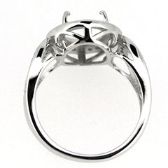 Sterling silver semi mount ring setting design, features oval gemstone holder and intricate band detailing.
