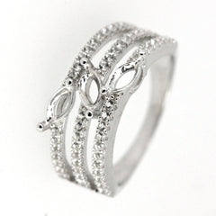 Sterling silver semi mount ring setting with marquise and white topaz accents, featuring elegant triple band design.