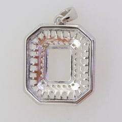 Sterling silver semi mount pendant setting with an open rectangular design for a gemstone, featuring a shiny finish.