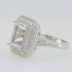 Sterling Silver semi mount ring setting with double halo of white topaz gemstones for custom gemstone placement.