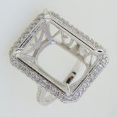 Sterling Silver semi mount ring setting with white topaz halo, designed for an emerald gemstone, elegant and customizable.