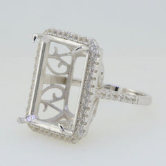 Sterling Silver Semi Mount Ring Setting with White Topaz Halo for customizable gemstone options