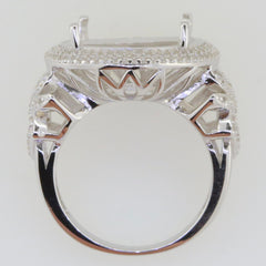Sterling Silver Semi Mount Ring Setting with intricate details and double halo for round gemstones.