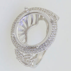 Sterling Silver Semi Mount Ring Setting with round 15x15mm frame and double halo of White Topaz gemstones.